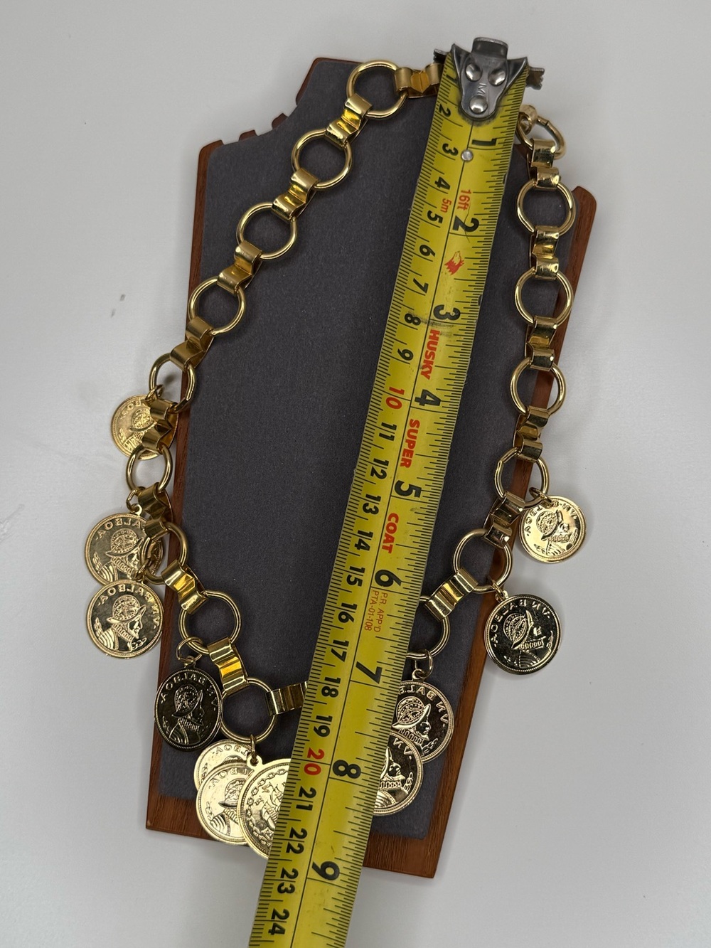 Vintage 80s 90s Gold Balboa Coin Medallion Chunky Statement Necklace Panama - Picture 5 of 10